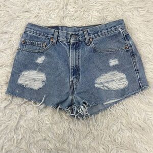 Levi's 550 Jean Shorts Women's 32” Waist Distressed Mens 34 Cut-Off Denim
